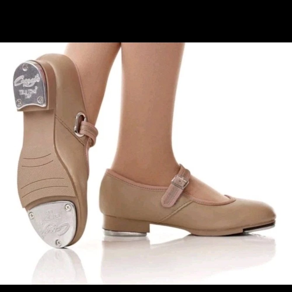 Capezio Girl's Tan Leather Tap Shoes 3800c Mary Jane Size 11.5M
